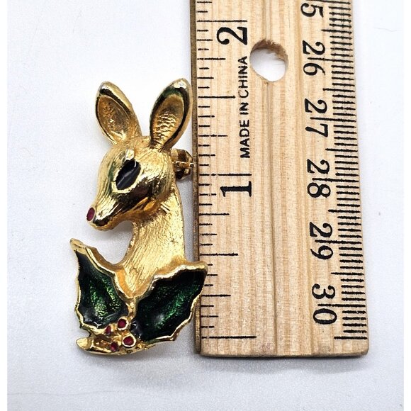 Vintage Christmas Rudolph The Red Nosed Reindeer With Holly Brooch Pin MCM - Picture 4 of 7